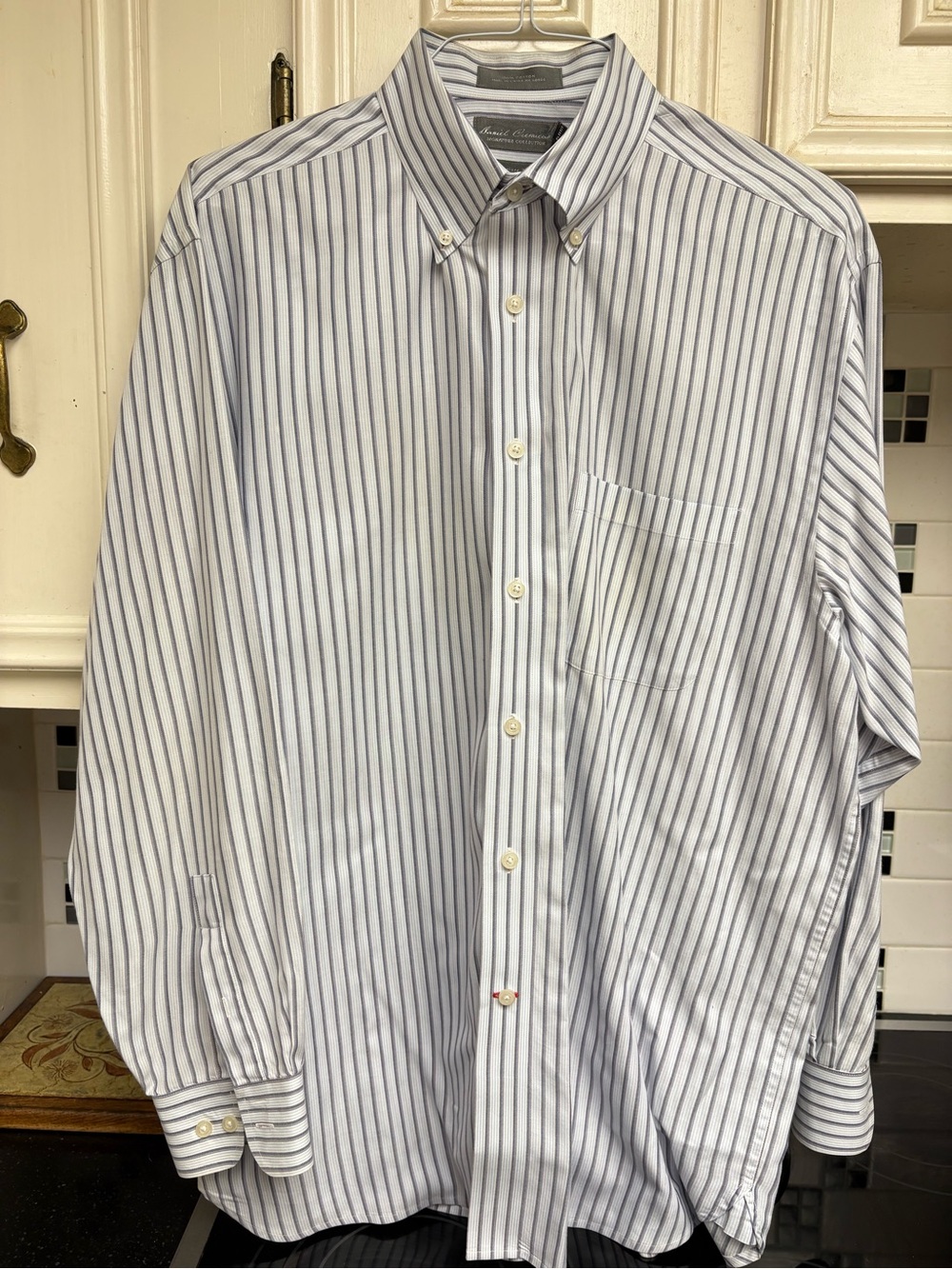 Daniel Cremieux Striped Button-Down Dress Shirt - White with Navy Stripes
